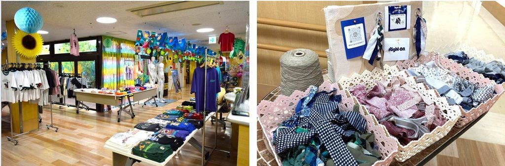 医療福祉施設内に設けたライトオンの出張店舗と、アップサイクルワークショップの材料