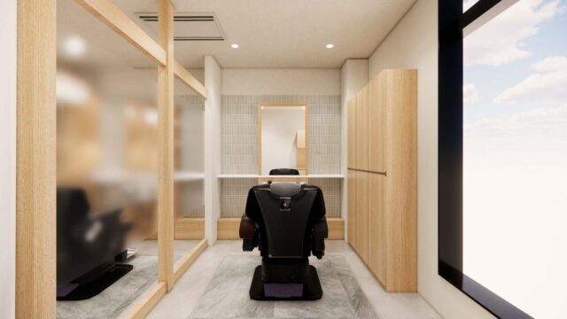 個室の施術ブースに美容椅子と鏡を備えたSalon de Rafraの内観イメージ
